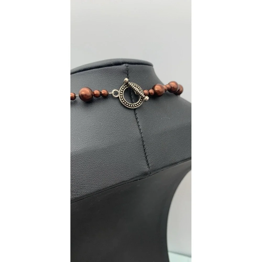 Vintage Chocolate beaded necklace With Hand Painted Accents Beads 20